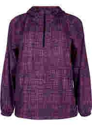 Sporttinen anorakki vetoketjulla ja taskuilla, Square Purple Print