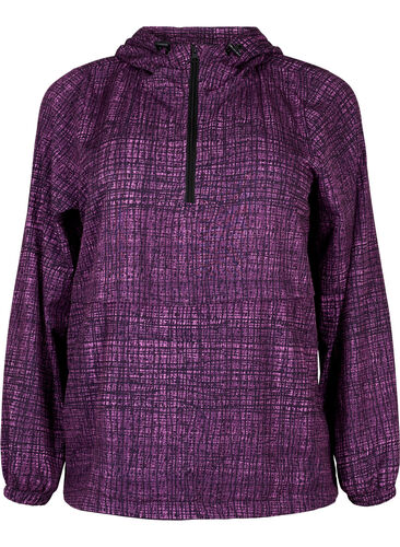 Sporttinen anorakki vetoketjulla ja taskuilla, Square Purple Print, Packshot image number 0