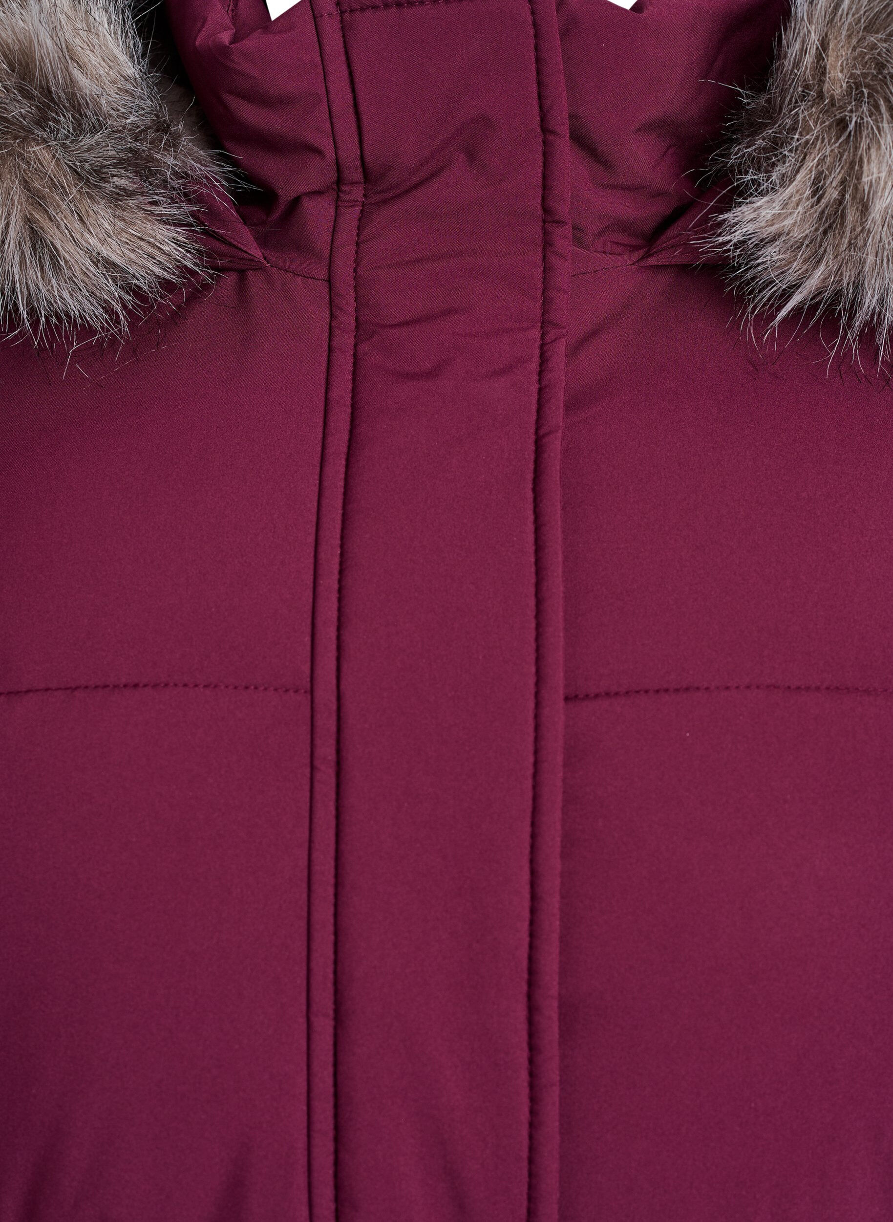 Zizzi Vedenkest&auml;v&auml; parka tekoturkiskauluksella, Tumma Bordeaux, Packshot image number 2
