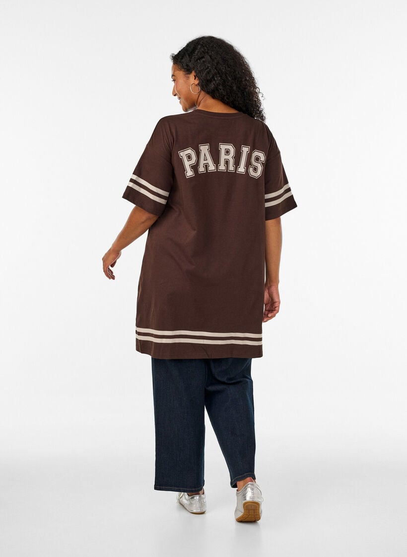 Short t-shirt dress with sporty details, Brown, Model image number 2