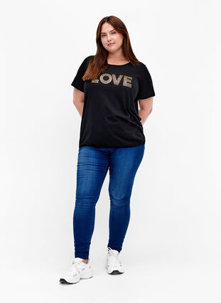 Puuvilla T-paita foliopainatuksella, Black W. Love, Model image number 2