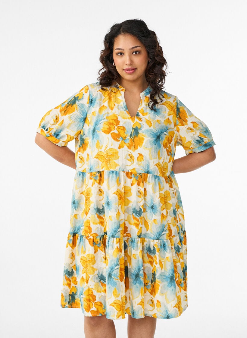 Lyhyt A-linjainen mekko, Keltainen, Model image number 0