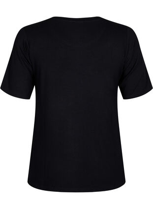 Ribattu T-paita viskoosista, Black, Packshot image number 1