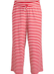 Raidalliset pyjamahousut korkealla vy&ouml;t&auml;r&ouml;ll&auml; ja leveill&auml; lahkeilla, Punainen