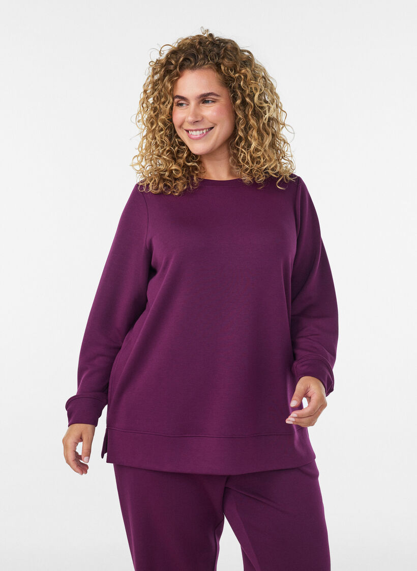 Pitk&auml;hihainen jerseypusero py&ouml;re&auml;ll&auml; p&auml;&auml;ntiell&auml;, Violetti, Model image number 0