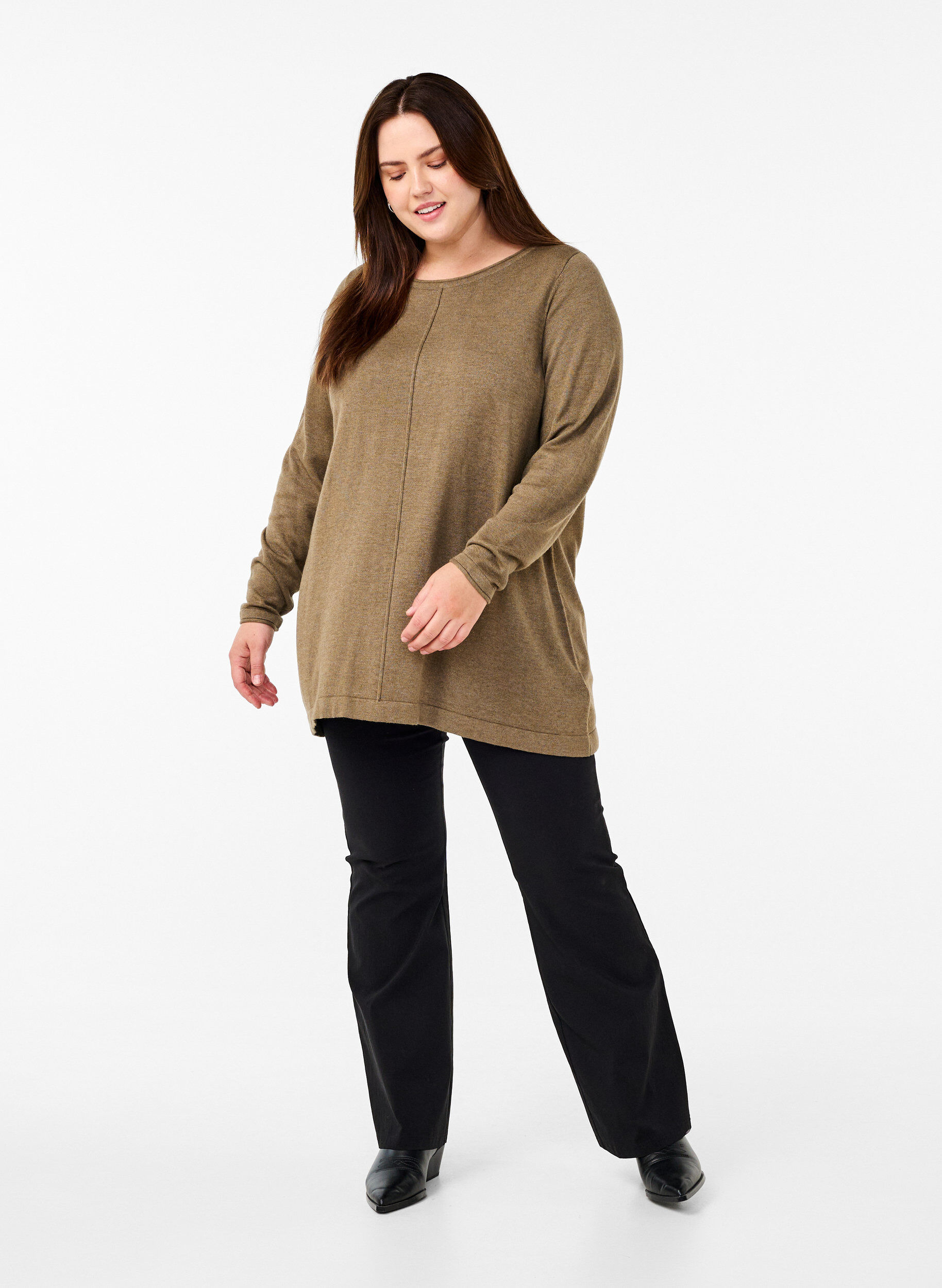 Zizzi Neule puuvillaviskoosisekoitteesta, Vihre&auml;, Model image number 1