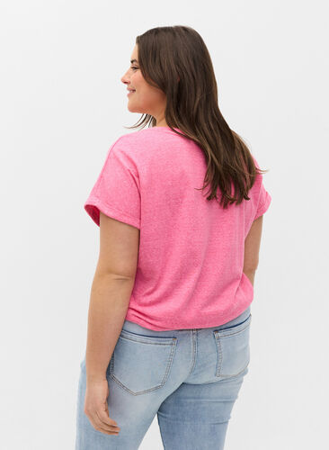 Meleerattu t-paita puuvillasta, Fandango Pink Mel, Model image number 1