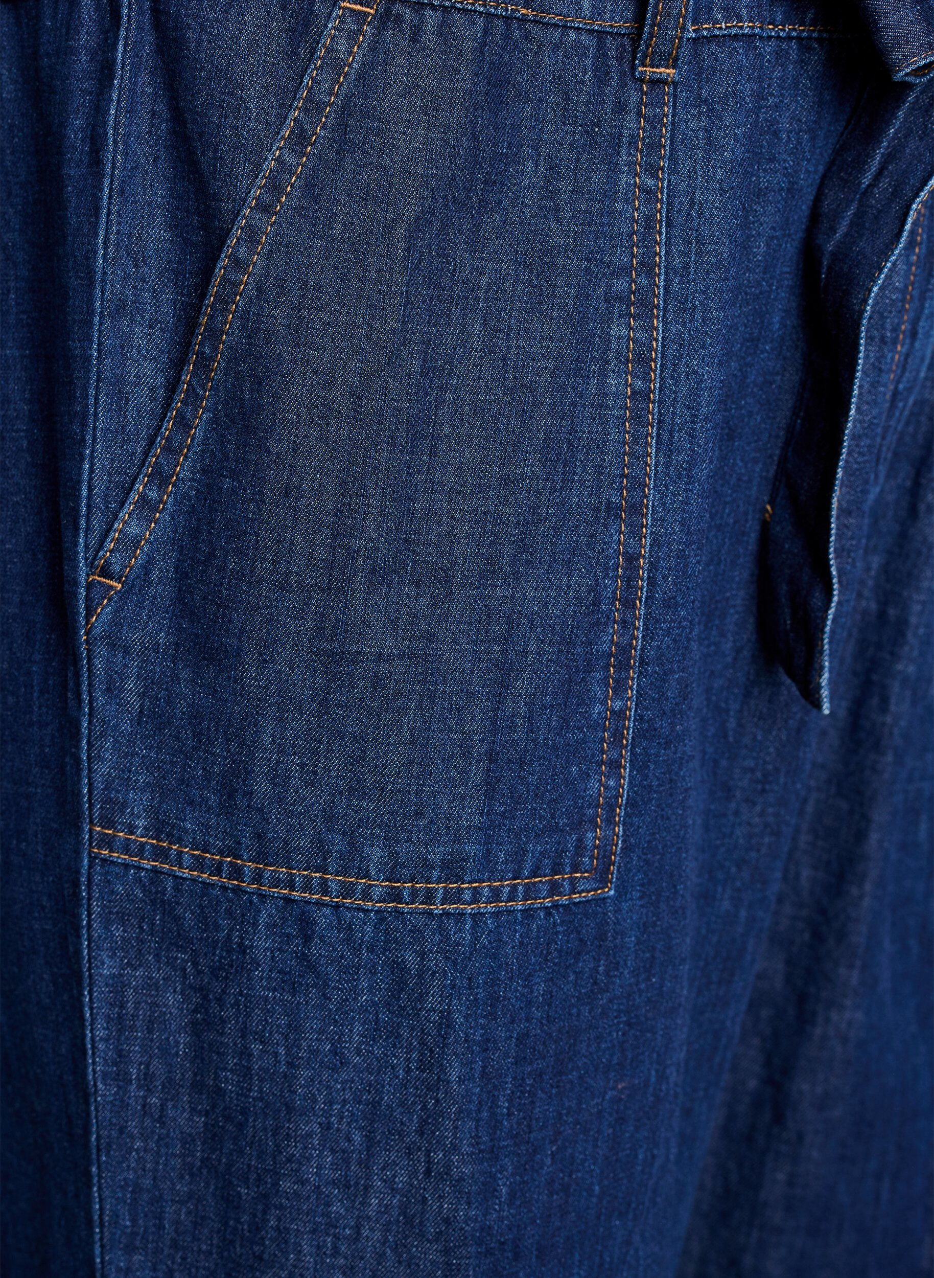 Zizzi Denimhaalari lyhyill&auml; hihoilla ja solmittavalla vy&ouml;ll&auml;, Sininen, Packshot image number 3