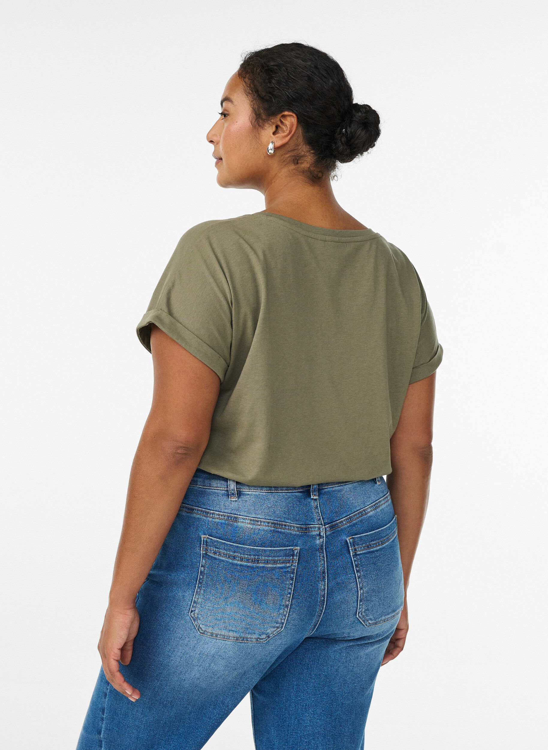 Zizzi Lyhythihainen puuvillasekoite t-paita, Vihre&auml;, Model image number 2