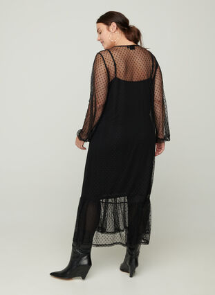 Pitkä läpikuultava mekko pilkuilla, Black, Model image number 1