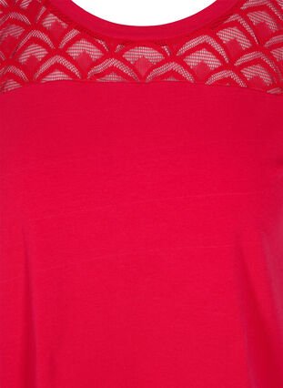 Lyhythihainen puuvillainen t-paita pitsillä, Tango Red, Packshot image number 2