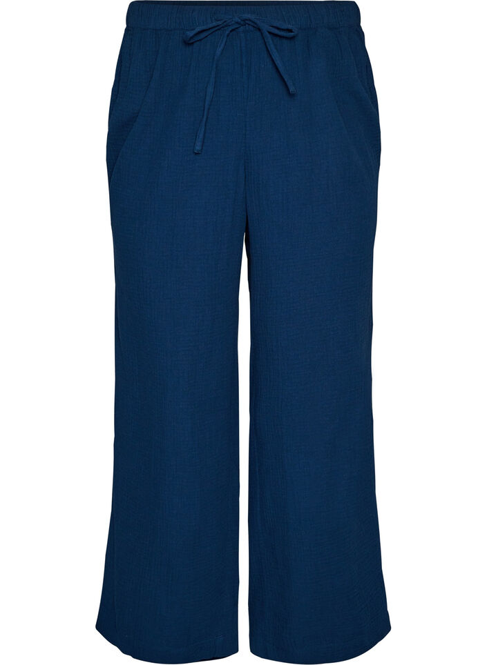 Rento istuvuus puuvillaista musliinia olevat pyjamahousut, Sininen, Packshot image number 0