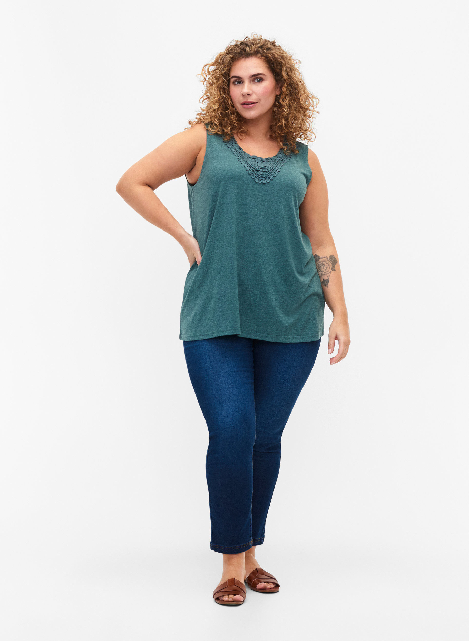 Zizzi Hihaton toppi pitsill&auml;, Sea Pine Melange, Model image number 2