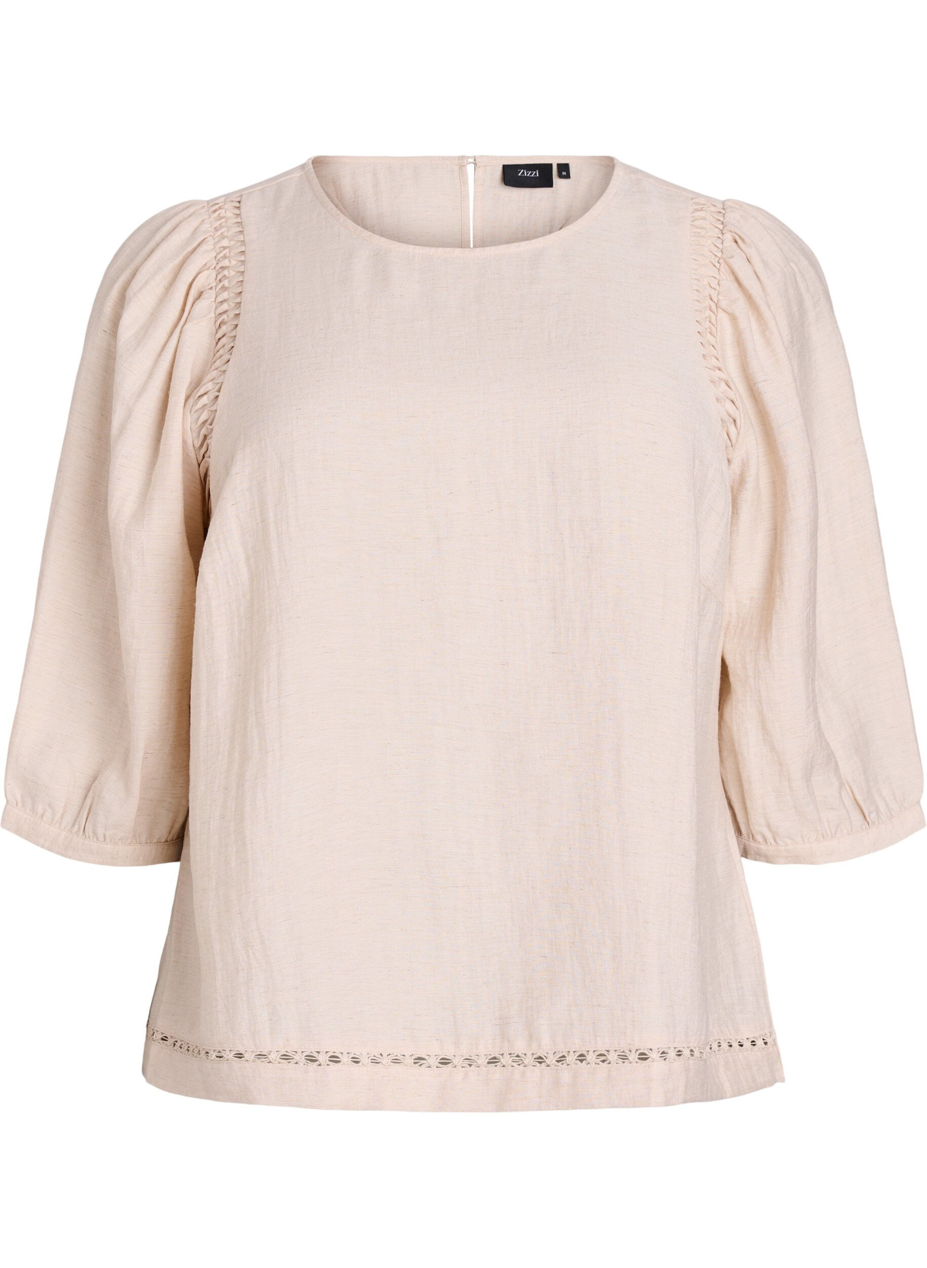 Zizzi Viskoosiseospusero pellavalla ja rypytetyill&auml; olkap&auml;ill&auml;, Oranssi, Packshot image number 0