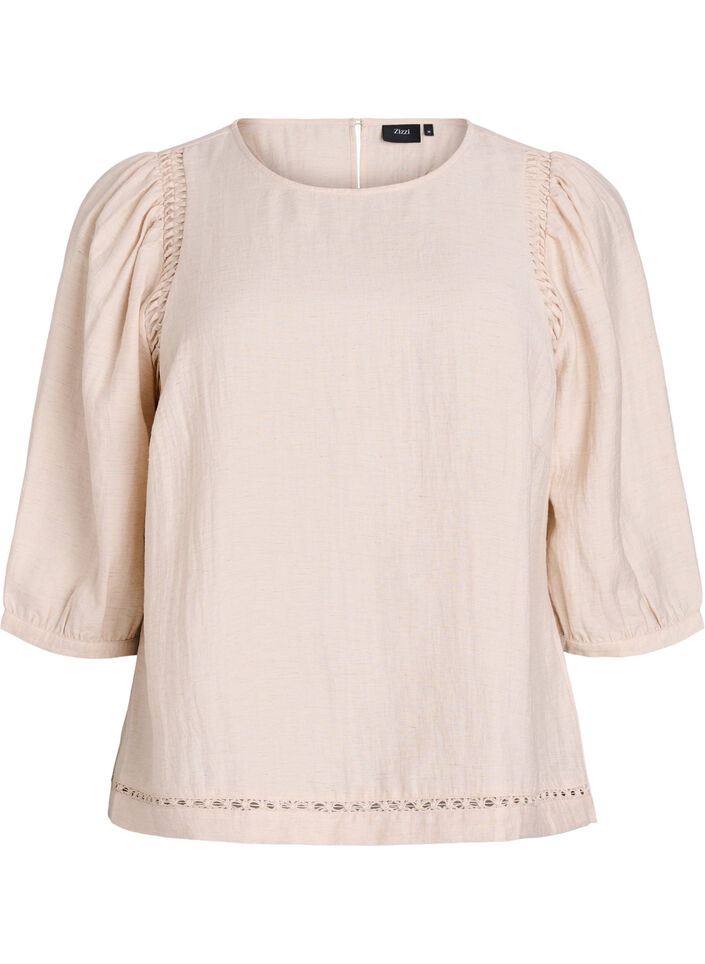 Viskoosiseospusero pellavalla ja rypytetyillä olkapäillä, Oranssi, Packshot image number 0