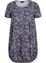 Lyhythihainen painokuvioitu puuvillamekko, Sininen