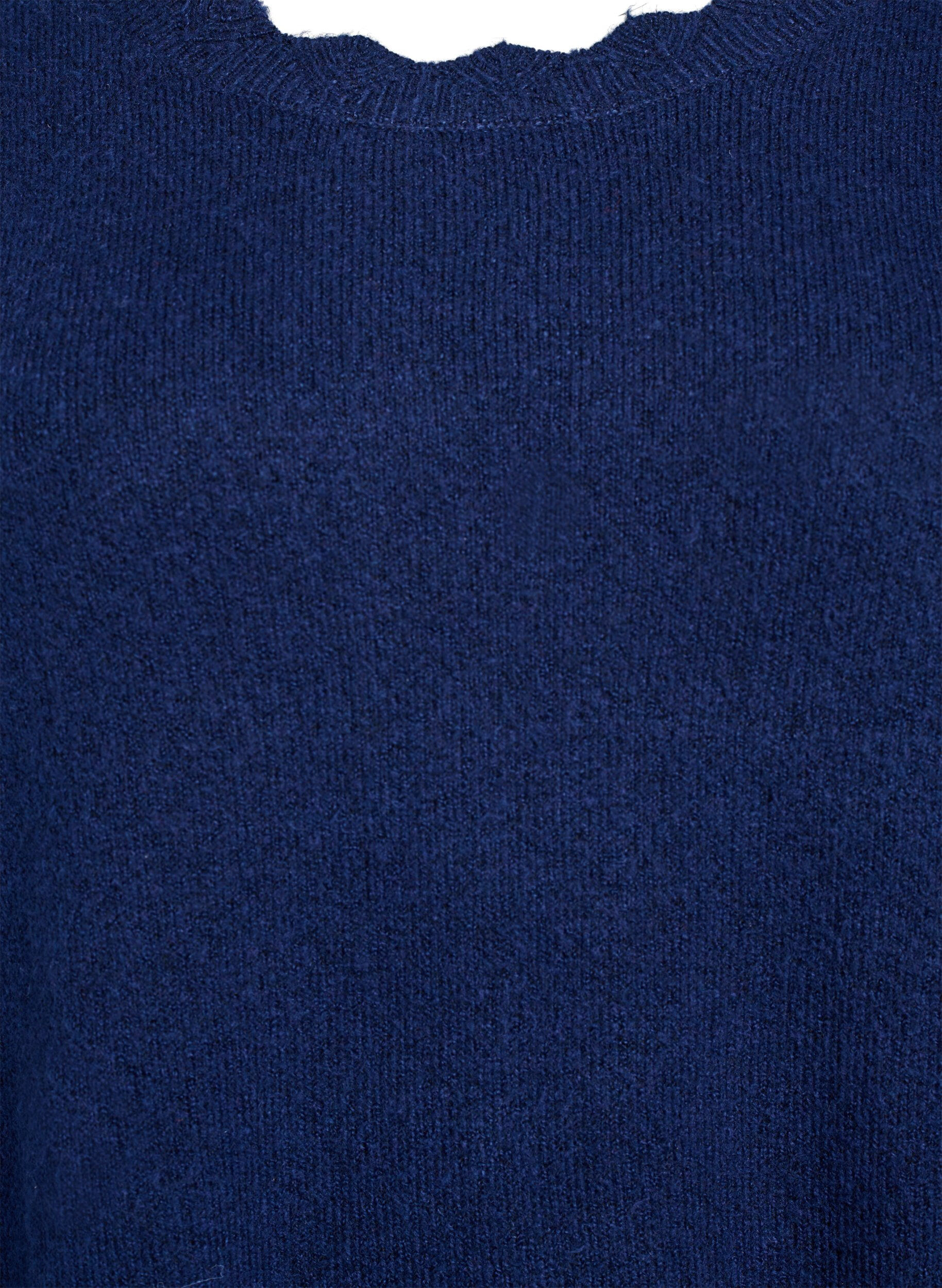 Zizzi Lyhyt neulemekko aaltoilevalla helmalla ja halkioilla, Sininen, Packshot image number 2