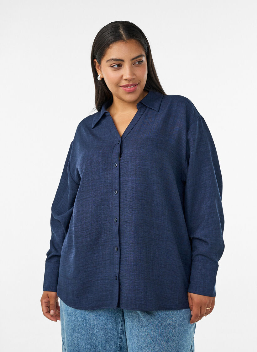 Rento paita V-p&auml;&auml;ntiell&auml;, Sininen, Model image number 0