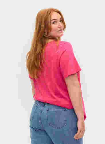 Lyhythihainen puuvillainen t-paita tekstipainatuksella, Fandango Pink, Model image number 1
