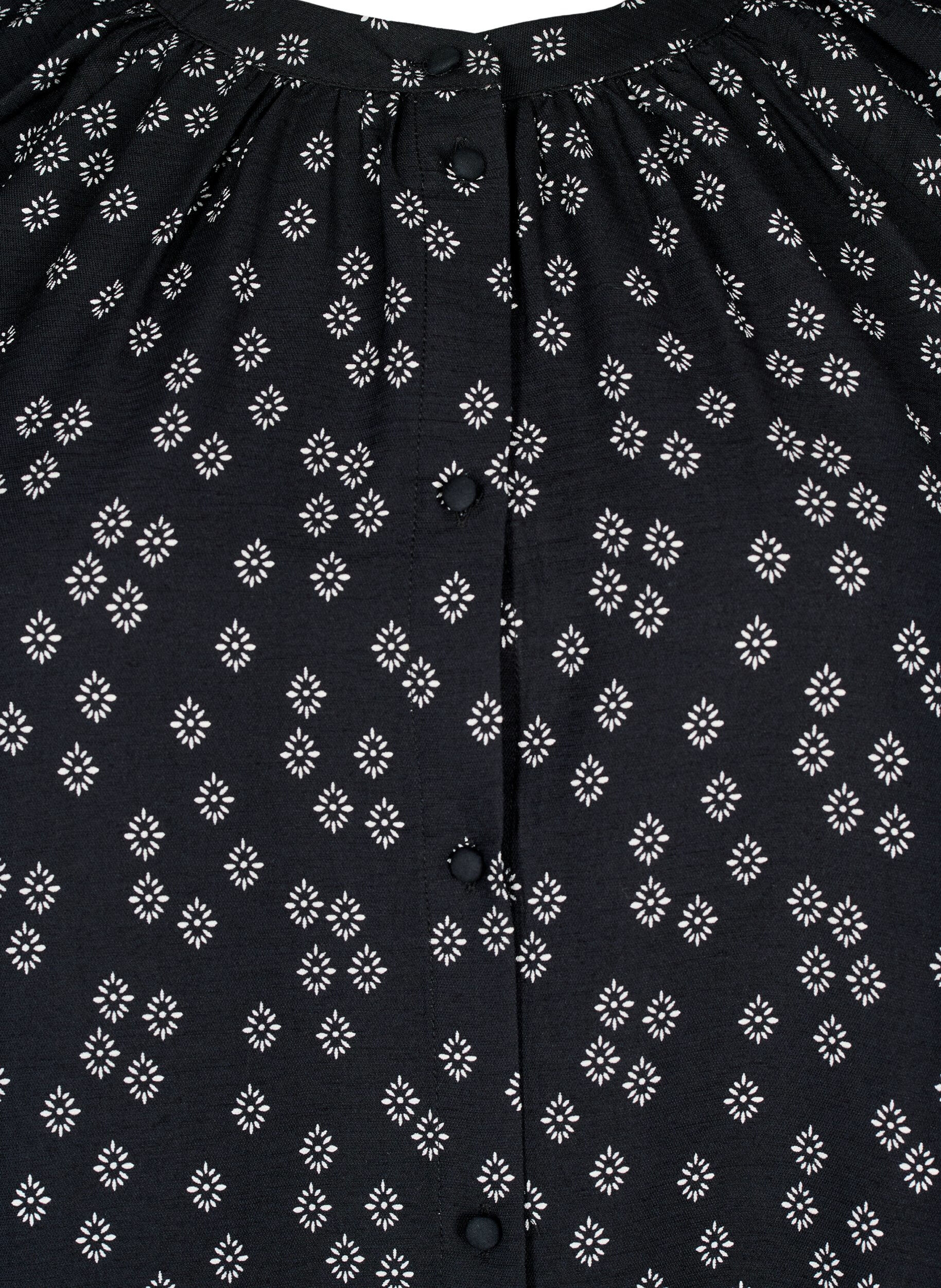 Zizzi Pitk&auml;hihainen tunika kukallisella kuosilla, Musta, Packshot image number 2