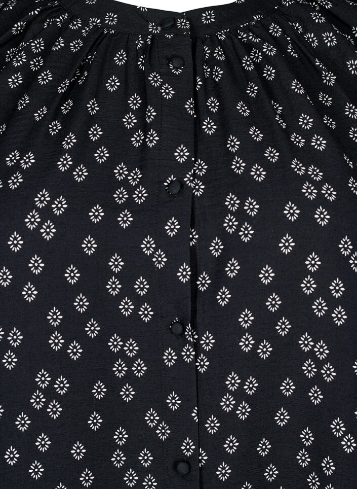 Pitkähihainen tunika kukallisella kuosilla, Musta, Packshot image number 2