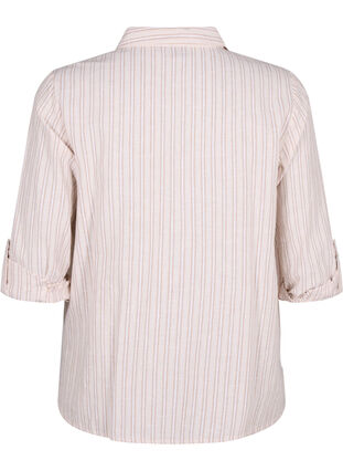 Puuvilla-pellavasekoitteinen paitapusero, jossa on napitus, Sandshell White, Packshot image number 1