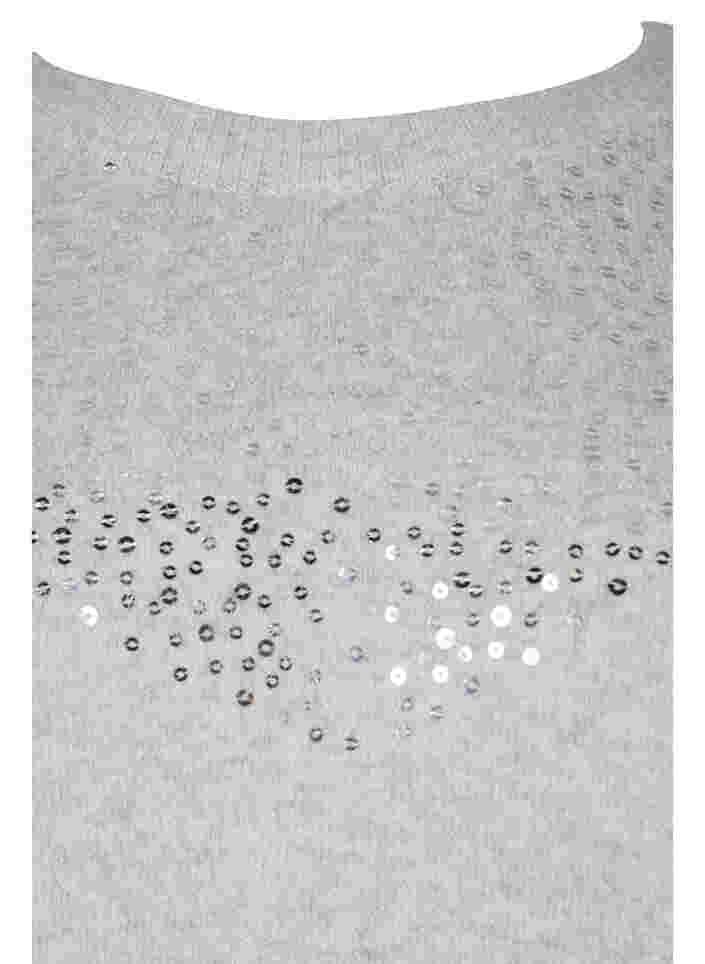 Meleerattu neulepusero paljeteilla, Light Grey Melange, Packshot image number 2