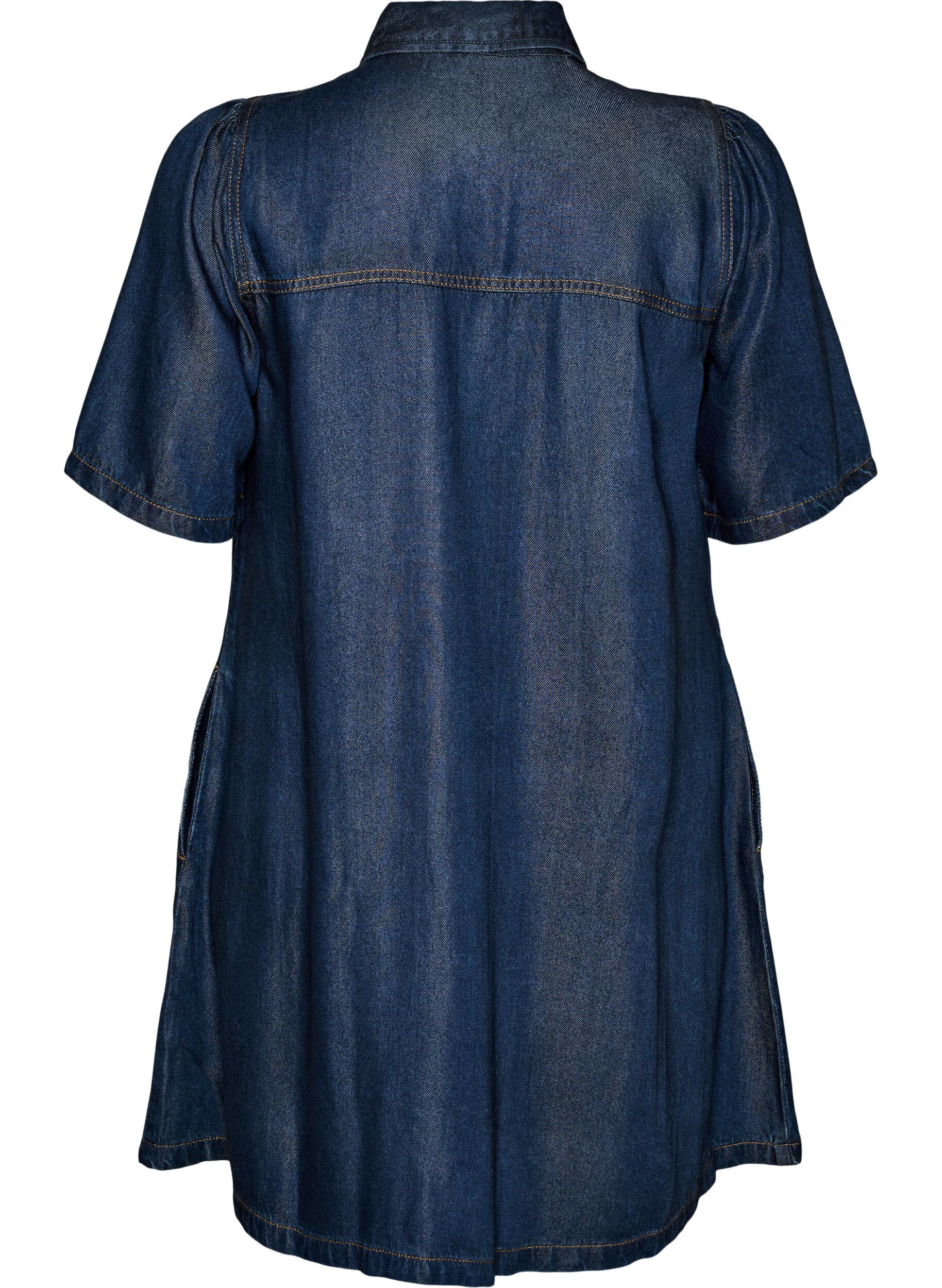 ZizziLyocell-denimmekko napeilla ja lyhyill&auml; hihoilla, Sininen, Packshot image number 1