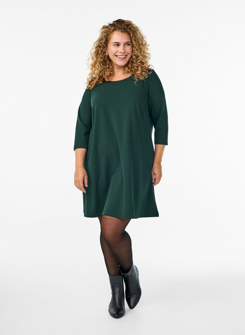 Lyhyt A-linjainen mekko 3/4-hihoilla, Vihre&auml;, Model image number 1