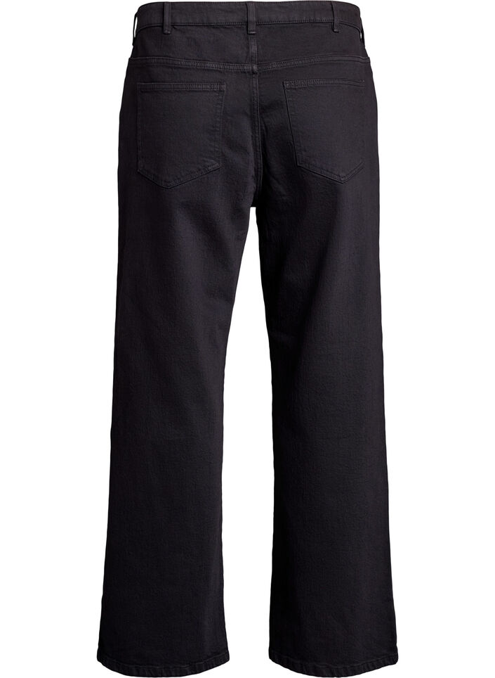 Leveälahkeiset farkut korkealla vyötäröllä, Musta, Packshot image number 1