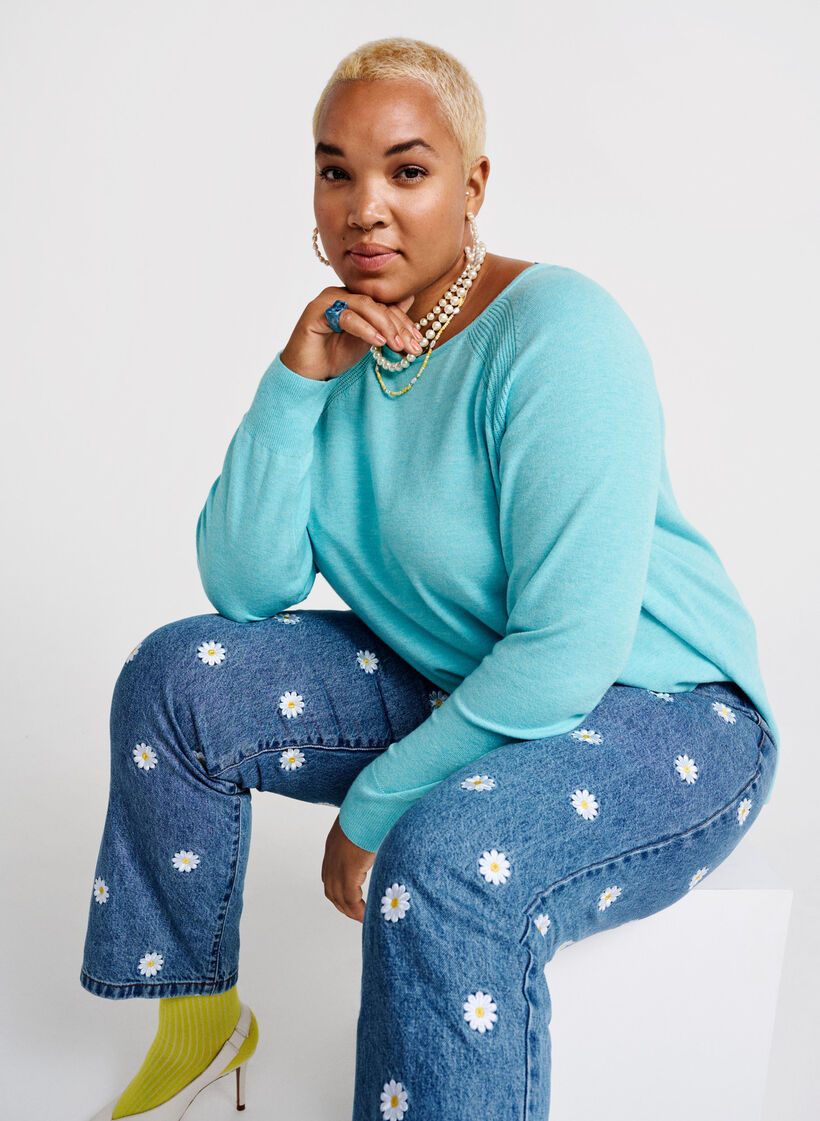 Raglanhihainen neulepusero, Blue Curacao Mel., Image image number 0