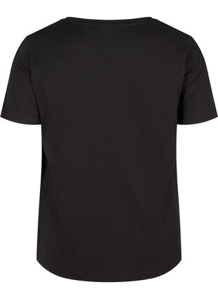 Puuvillainen t-paita pitsillä, Black, Packshot image number 1