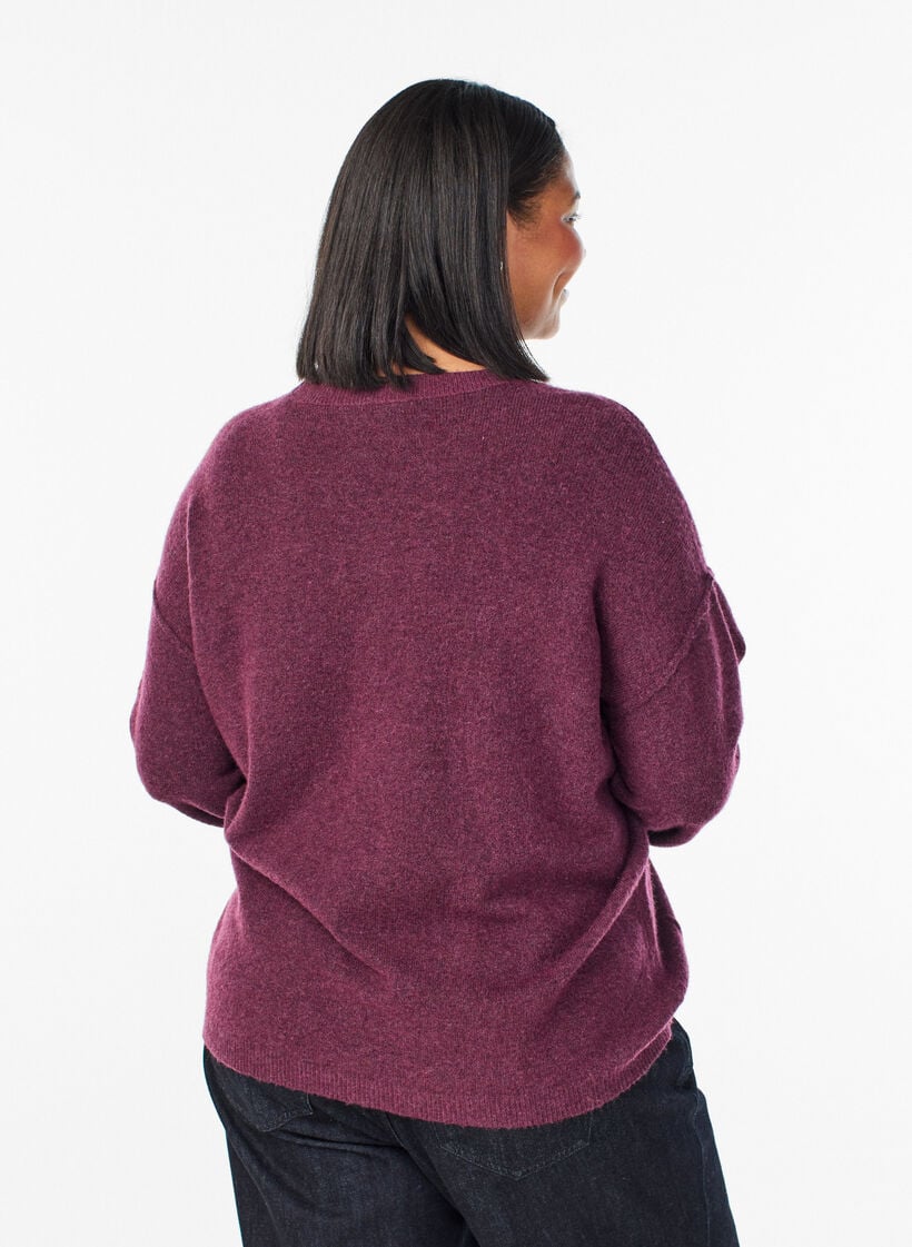 V&auml;lj&auml; neulepusero, jossa n&auml;kyv&auml;t saumat, Tumma Bordeaux, Model image number 2