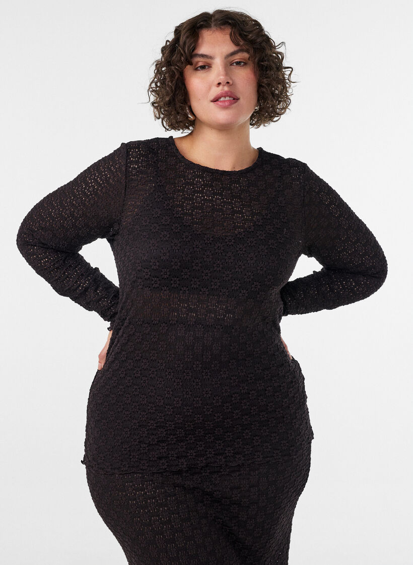 Pusero reik&auml;kuviolla ja pitkill&auml; hihoilla, Musta, Model image number 0