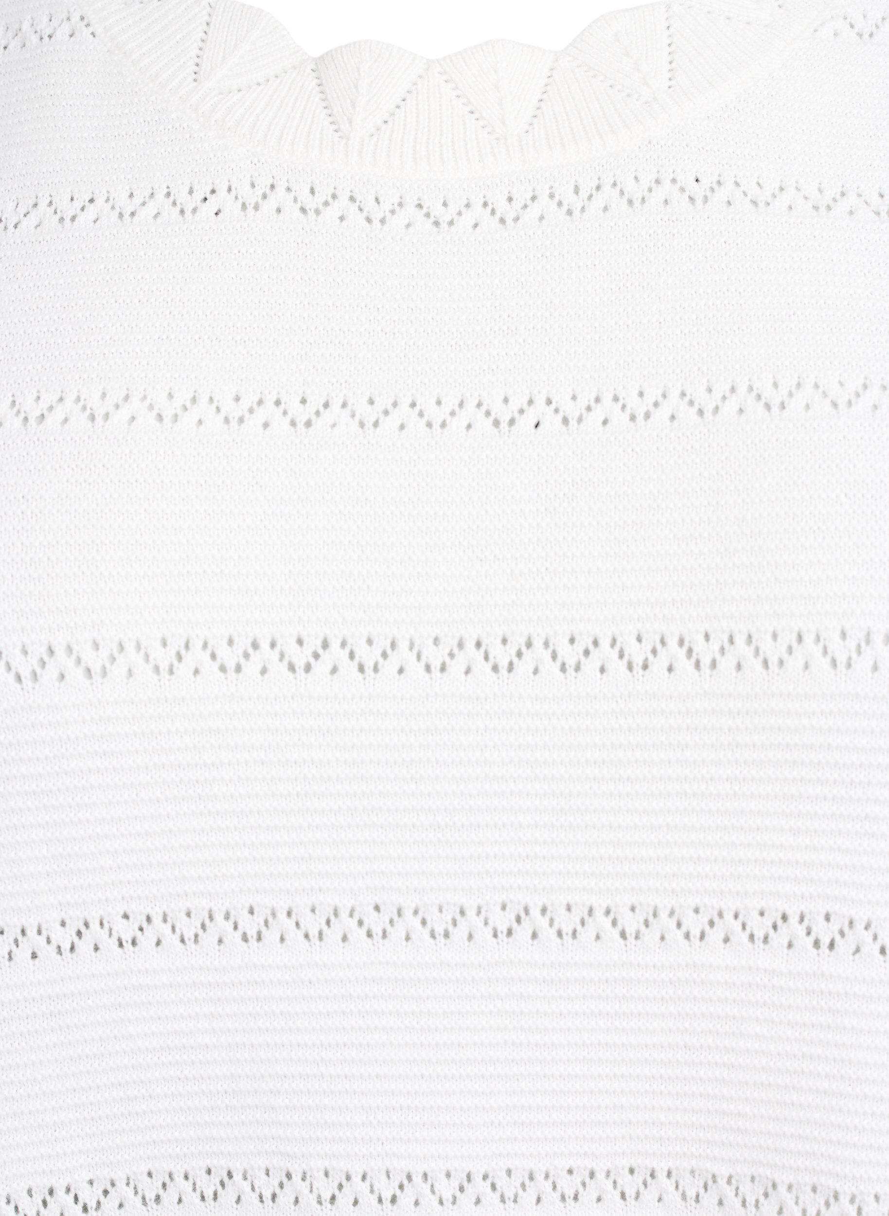 Zizzi Neulepusero raidallisella pitsikuvioinnilla ja lyhyill&auml; hihoilla, Valkoinen, Packshot image number 2