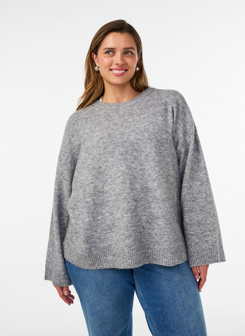 V&auml;lj&auml; neulepusero alpakanvillaa ja villaa, Harmaa, Model image number 0