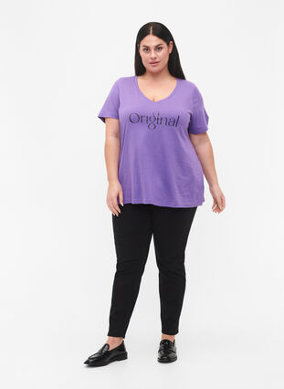 Puuvillainen t-paita tekstiprintillä ja v-pääntiellä, Deep Lavender ORI, Model image number 2