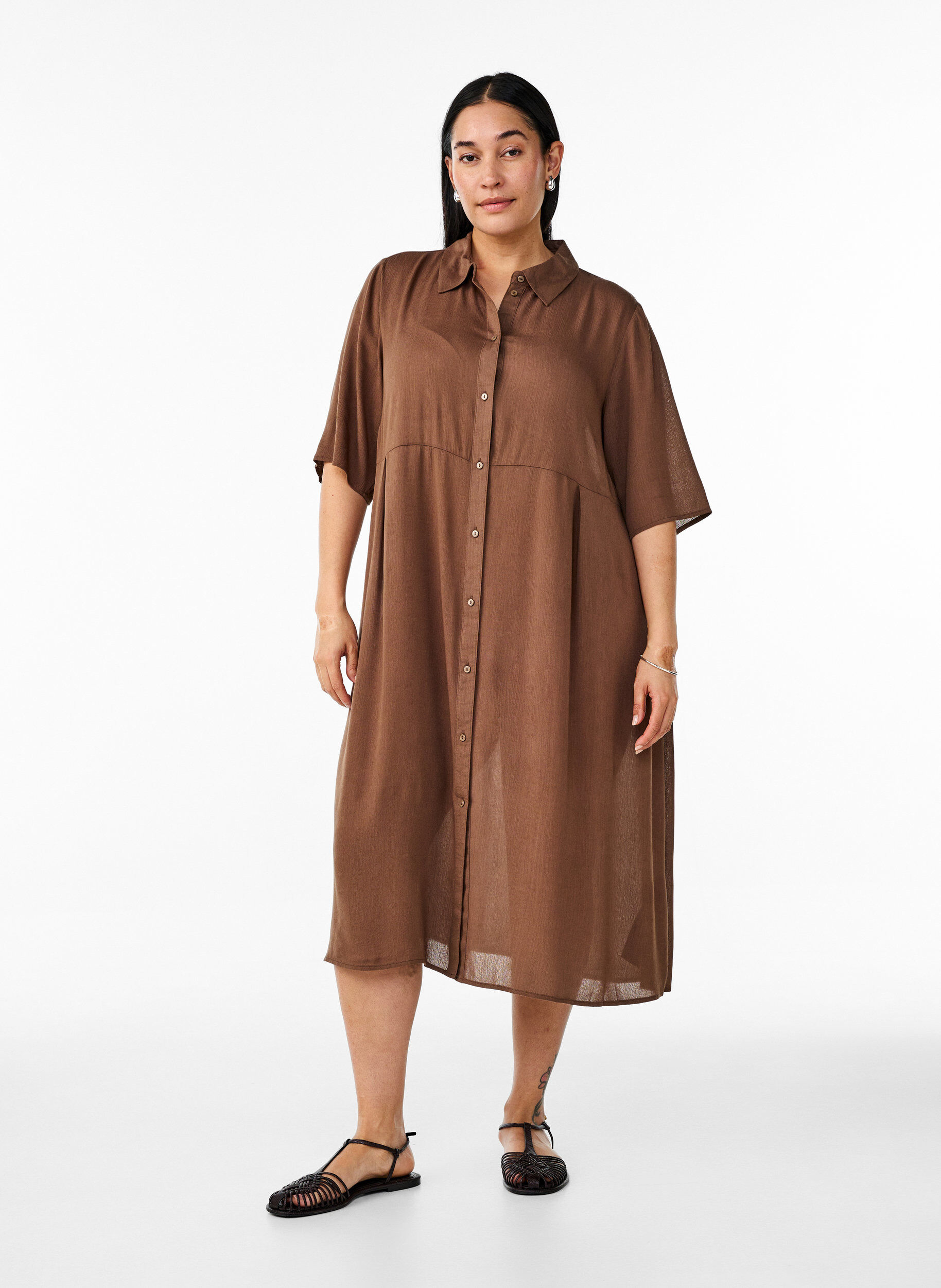 Zizzi Lyhythihainen midipituinen paitamekko, Vihre&auml;, Model image number 1