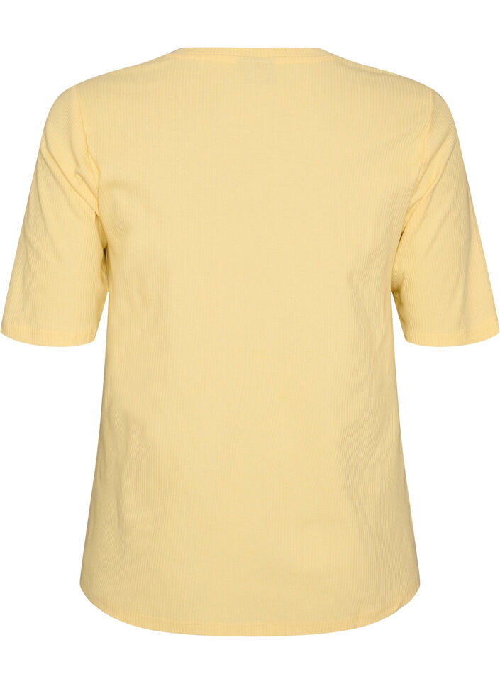Ribattu jerseypusero, jossa on lyhyet hihat, Keltainen, Packshot image number 1