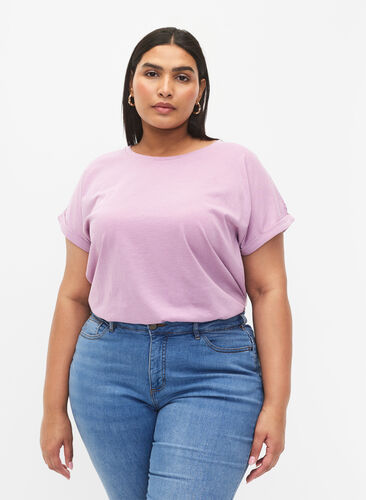 Lyhythihainen puuvillasekoitteinen T-paita, Lavender Mist, Model image number 0
