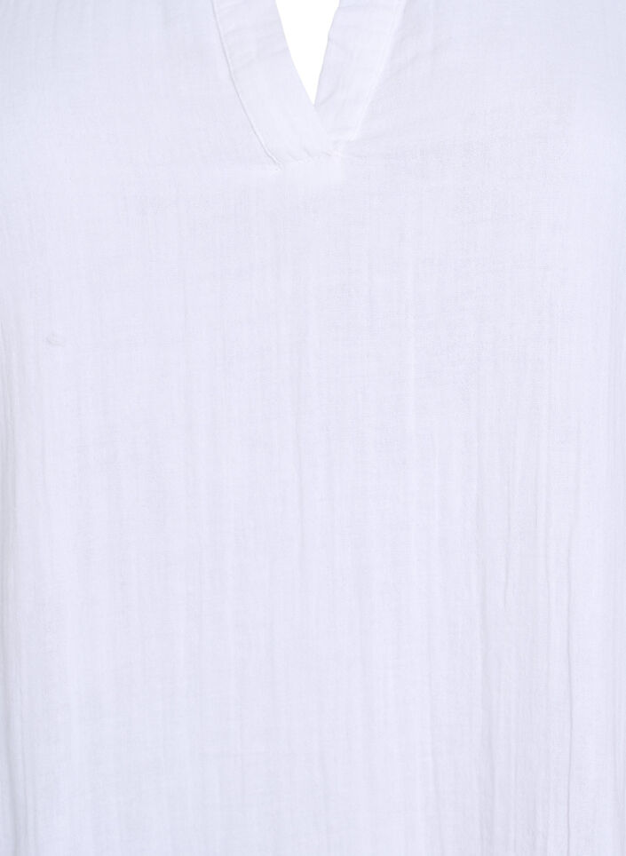 Lyhyt A-linjainen mekko puuvillamusliinista, Valkoinen, Packshot image number 2