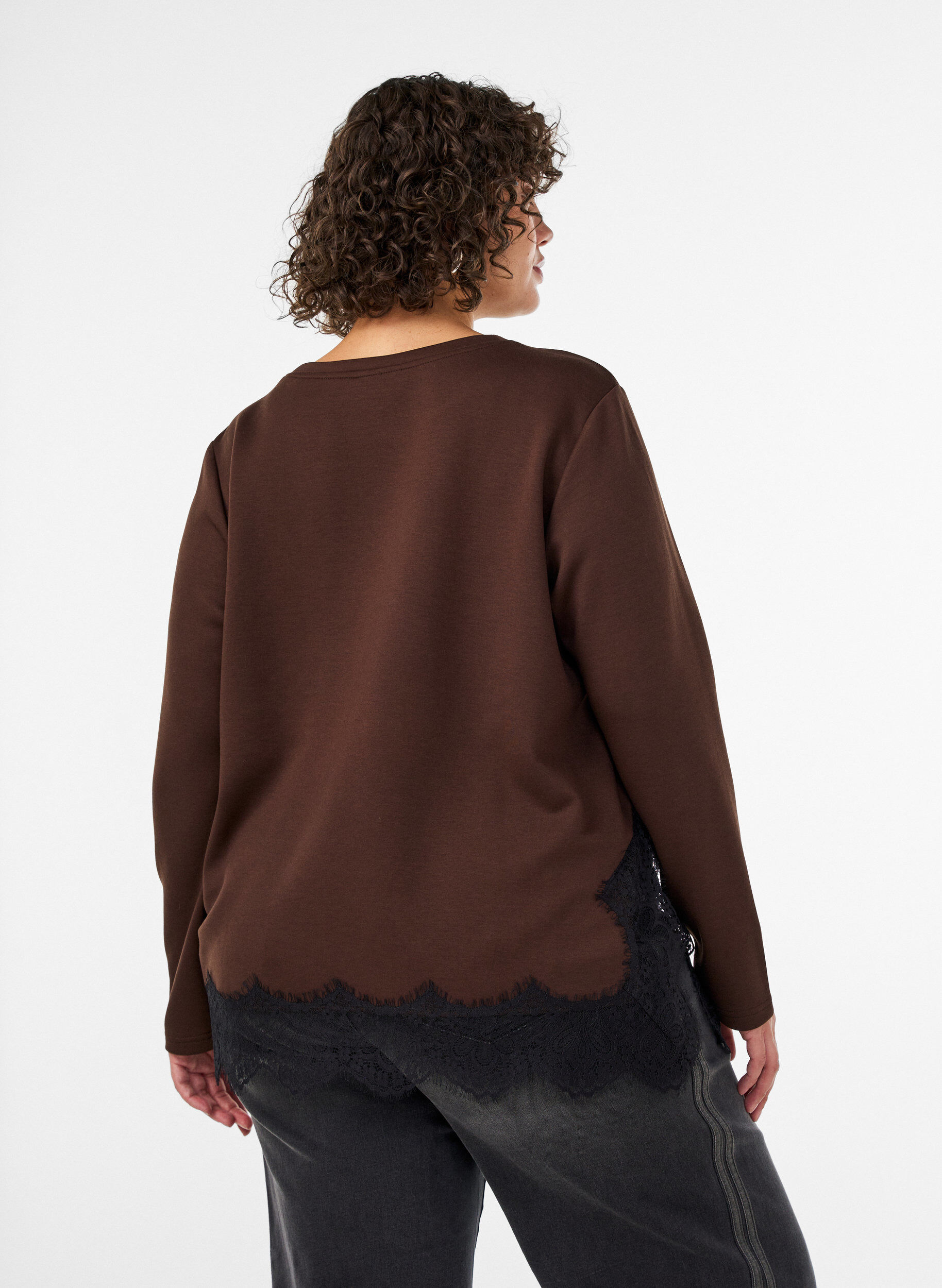 ZizziJersey-pusero pitsisomisteilla, Ruskea, Model image number 2