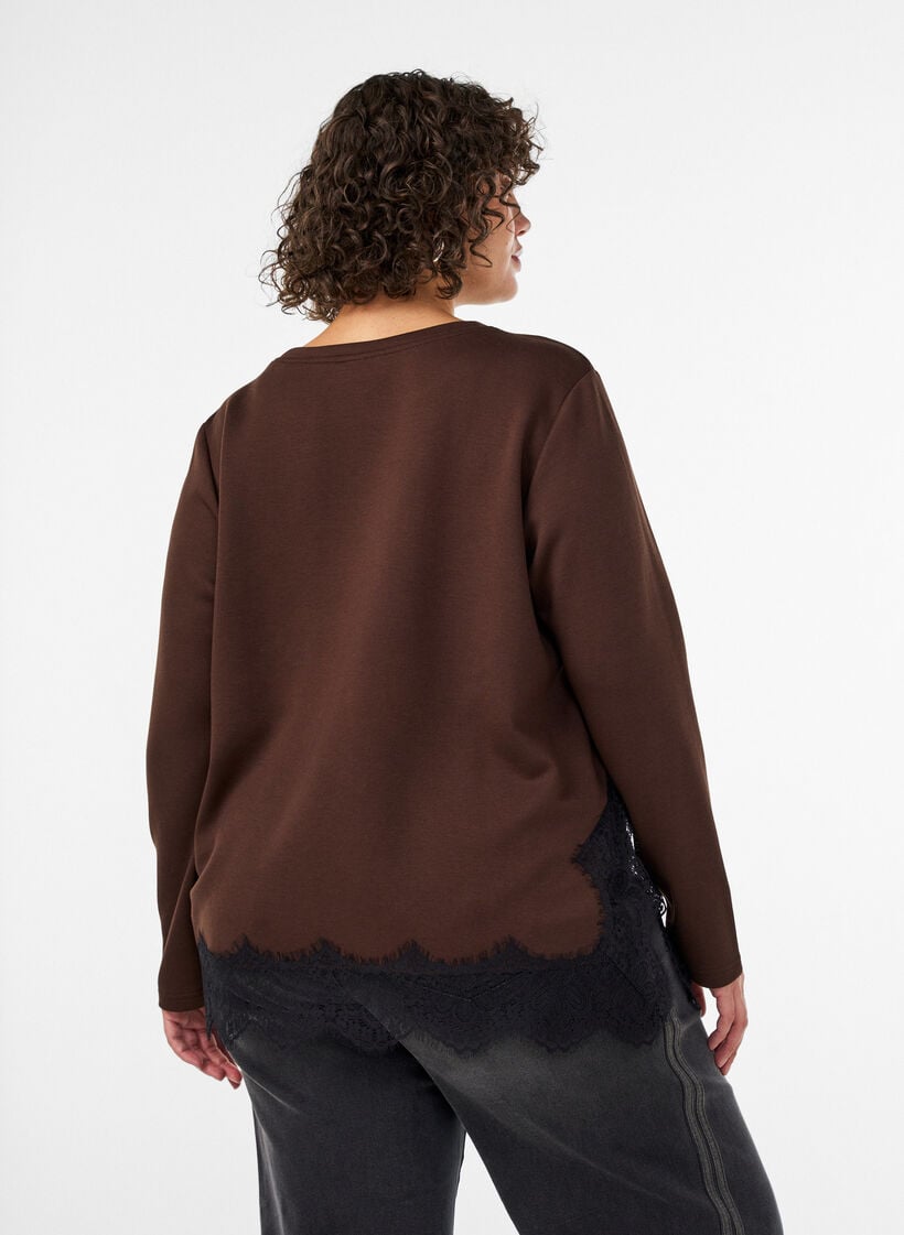 Jersey-pusero pitsisomisteilla, Ruskea, Model image number 2