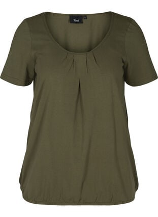 Lyhythihainen t-paita pyöreällä pääntiellä ja pitsireunuksella , Ivy Green, Packshot image number 0