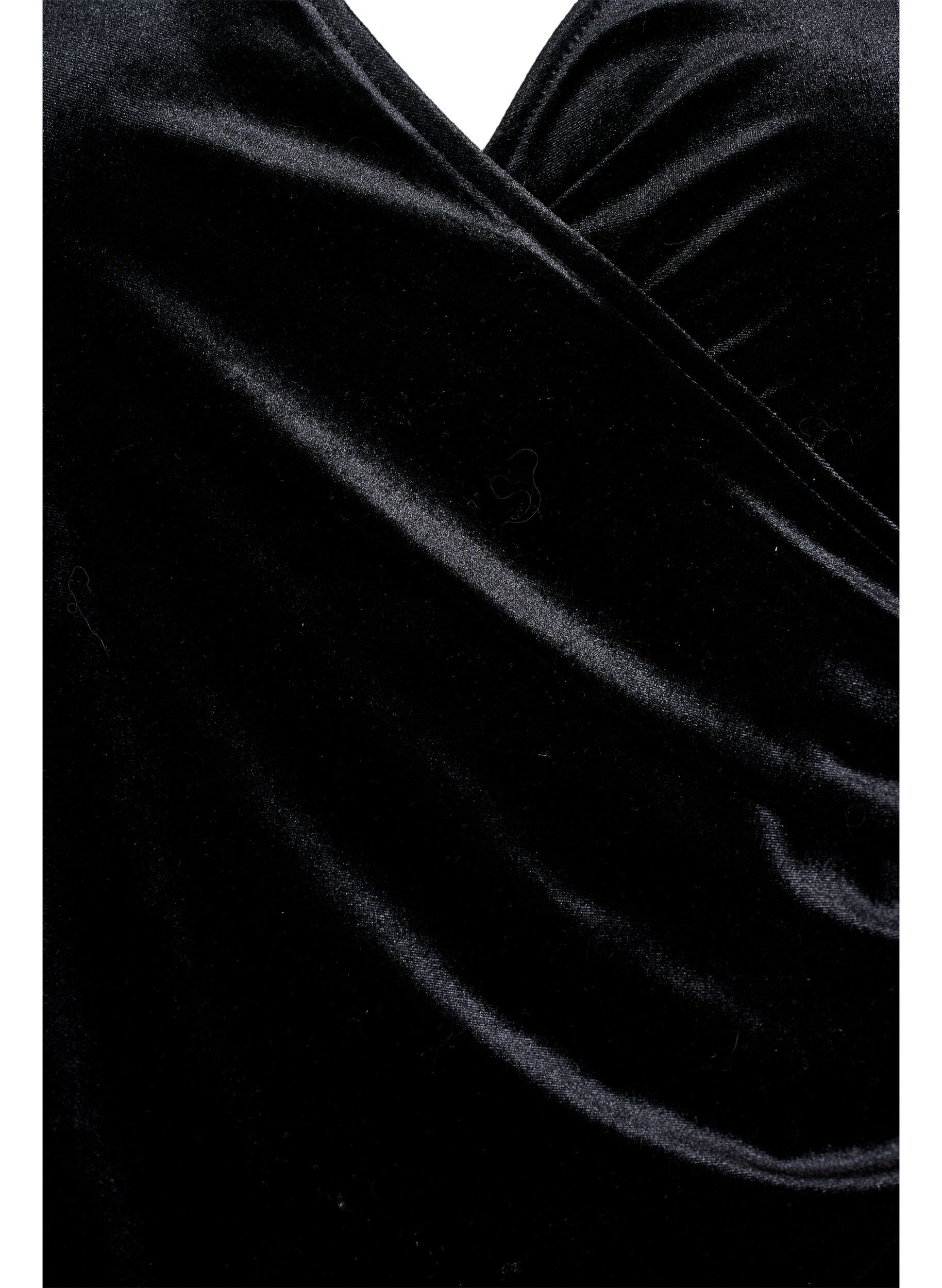 Zizzi Lyhyt velourmekko kietaisuefektill&auml;, Musta, Packshot image number 2