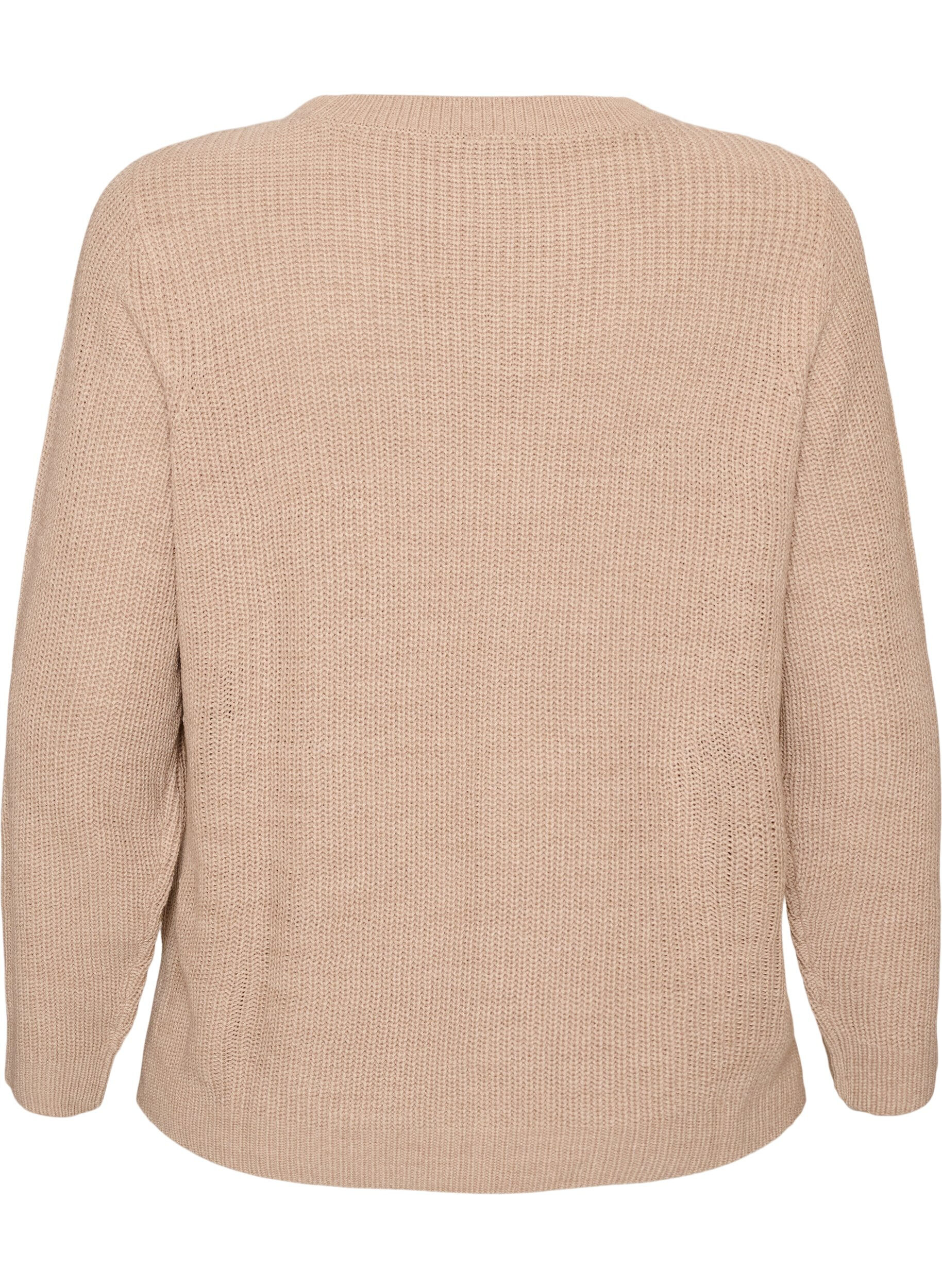 ZizziNeulepusero ribbineuloksella ja nappiyksityiskohdilla, Beige, Packshot image number 1