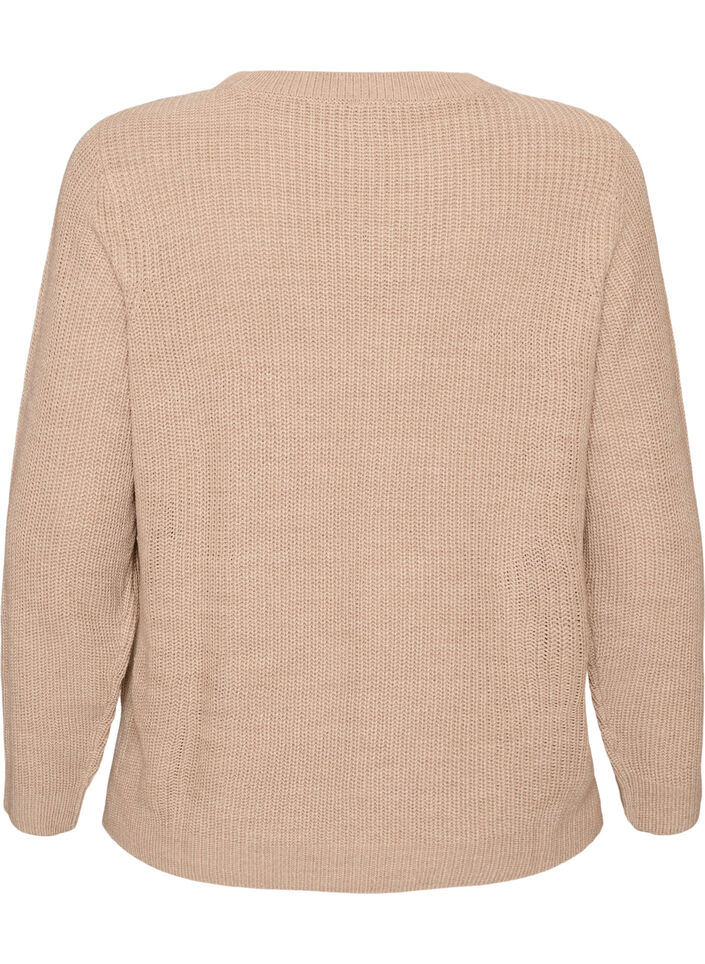 Neulepusero ribbineuloksella ja nappiyksityiskohdilla, Beige, Packshot image number 1