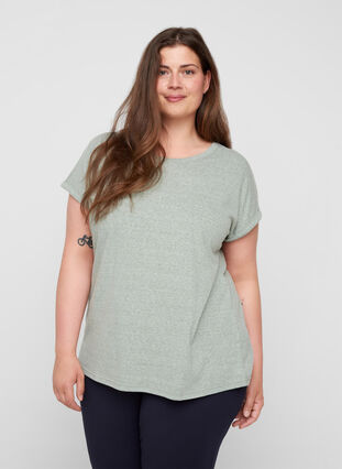 Meleerattu puuvillainen t-paita, Chinois Green Mel., Model image number 0