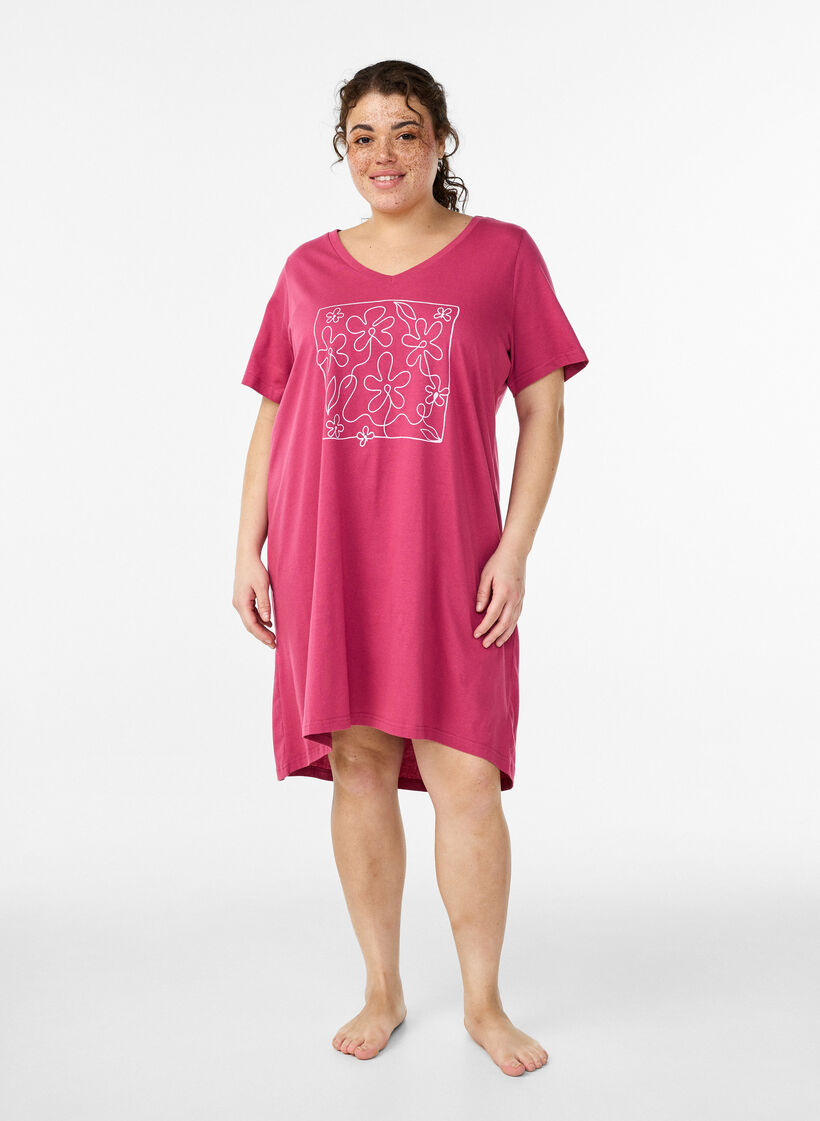 Luomupuuvillainen y&ouml;paita V-p&auml;&auml;ntiell&auml;, Punainen, Model image number 0