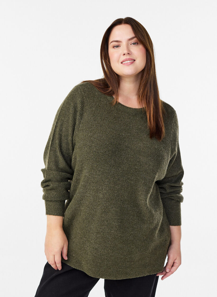 Melange-neulepusero py&ouml;re&auml;ll&auml; p&auml;&auml;ntiell&auml;, Vihre&auml;, Model image number 0